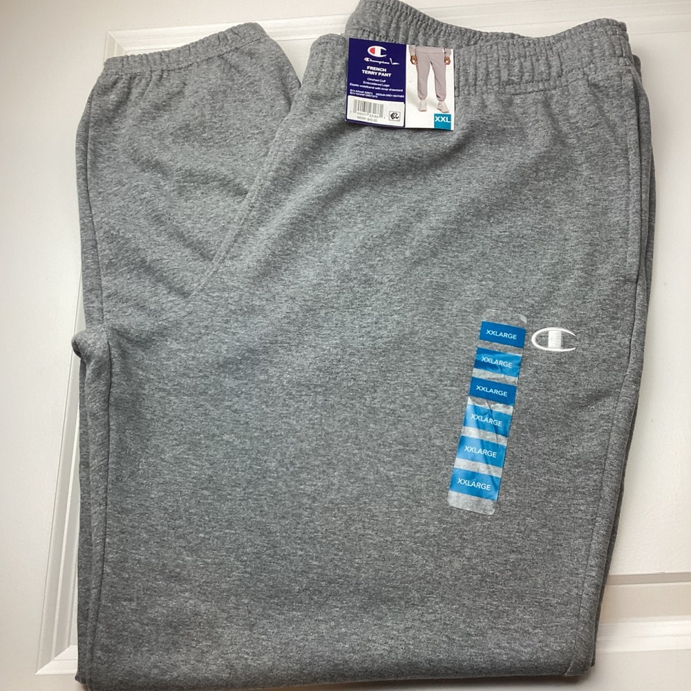 Champion French Terry Pants Grey Heather XXL Joggers Cinched Cuff 339573 pockets - Picture 1 of 6
